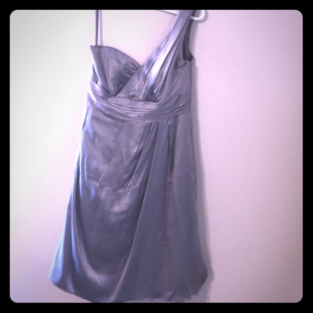 Silk Silver Party Dress - 1 Shoulder & Pockets!